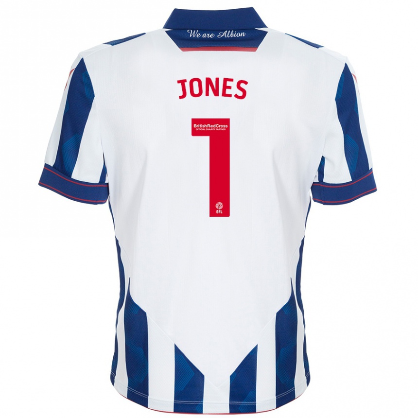 Homme Football Maillot Lucy Jones #1 Blanc Bleu Foncé Tenues Domicile 2024/25 Canada