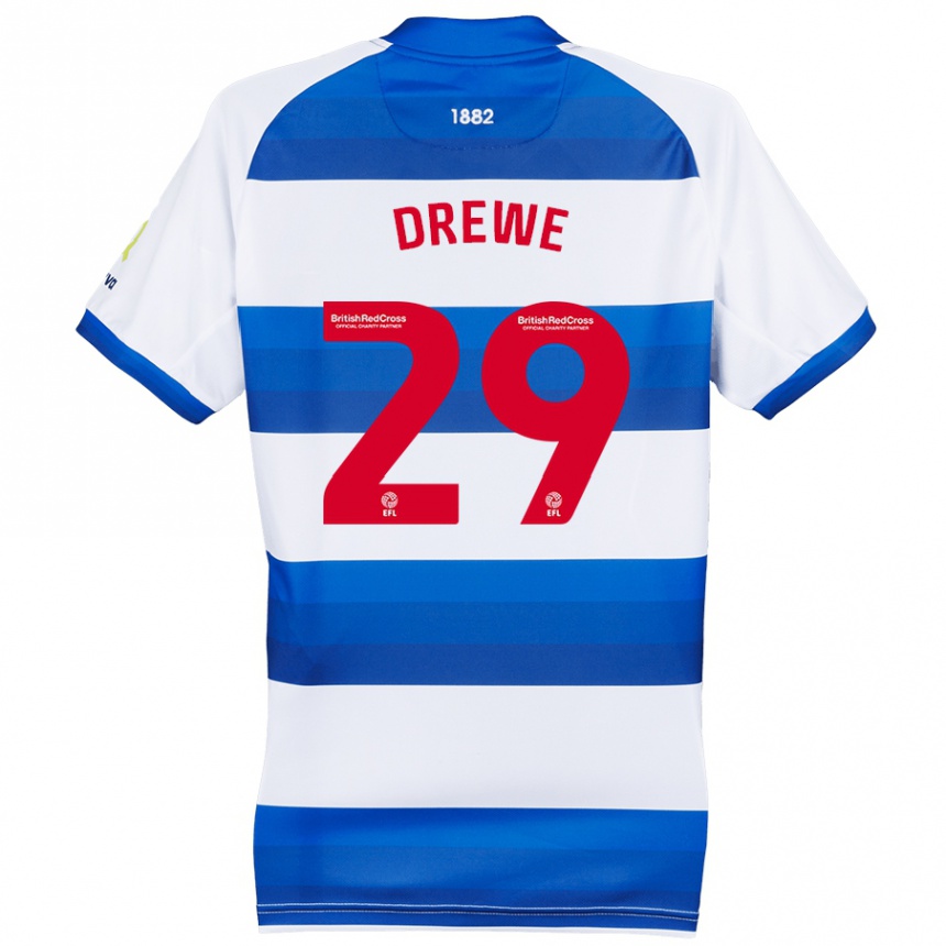 Men Football Aaron Drewe #29 White Blue Home Jersey 2024/25 T-Shirt Canada