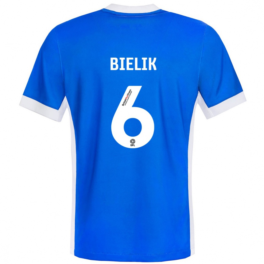 Homme Football Maillot Krystian Bielik #6 Bleu Blanc Tenues Domicile 2024/25 Canada