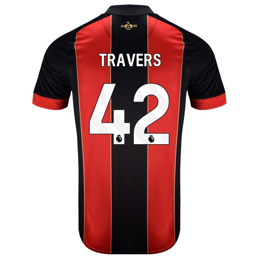 Men Football Mark Travers #42 Red Black Home Jersey 2024/25 T-Shirt Canada