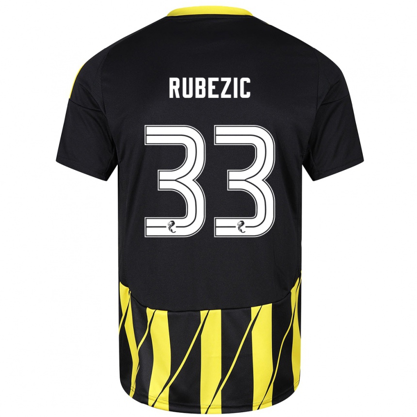 Men Football Slobodan Rubezic #33 Black Yellow Away Jersey 2024/25 T-Shirt Canada