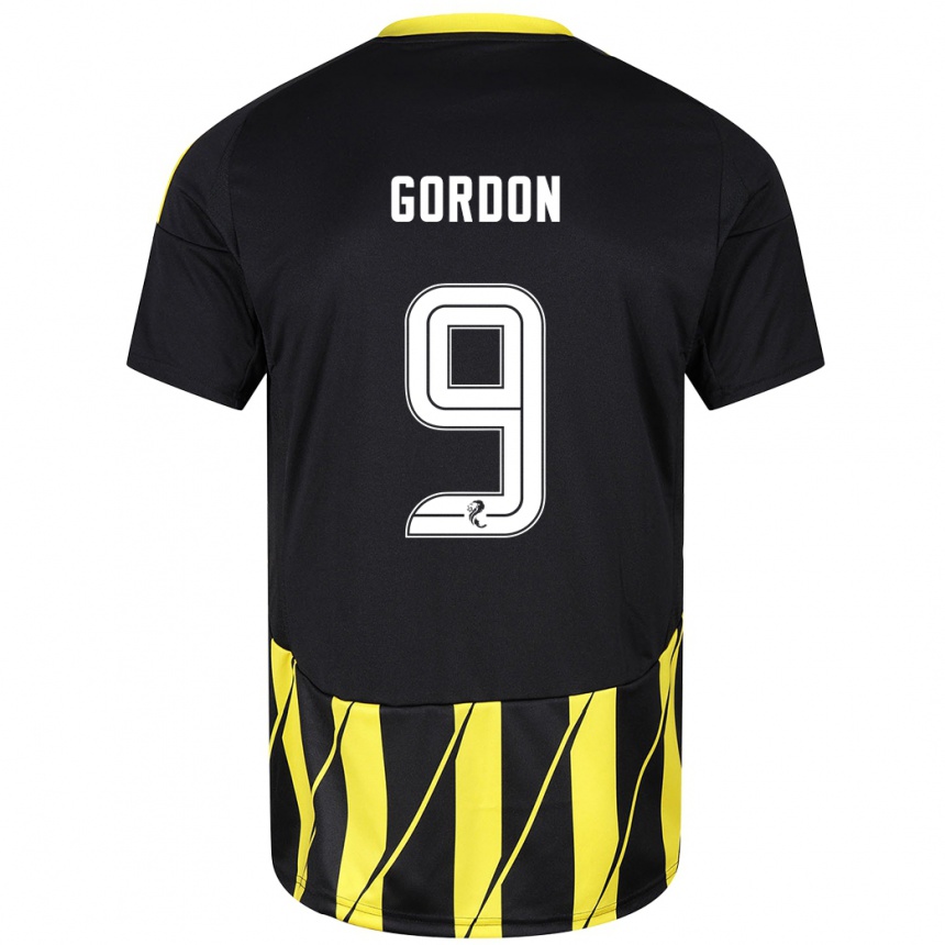 Men Football Lauren Gordon #9 Black Yellow Away Jersey 2024/25 T-Shirt Canada