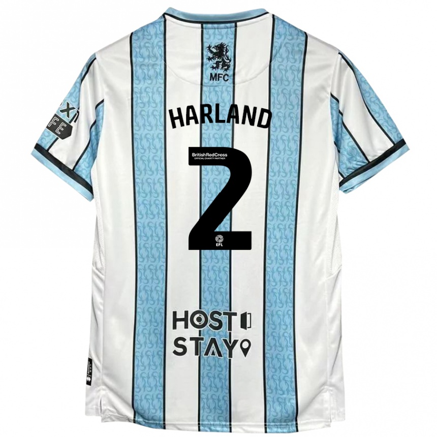 Men Football Jane Harland #2 White Blue Away Jersey 2024/25 T-Shirt Canada