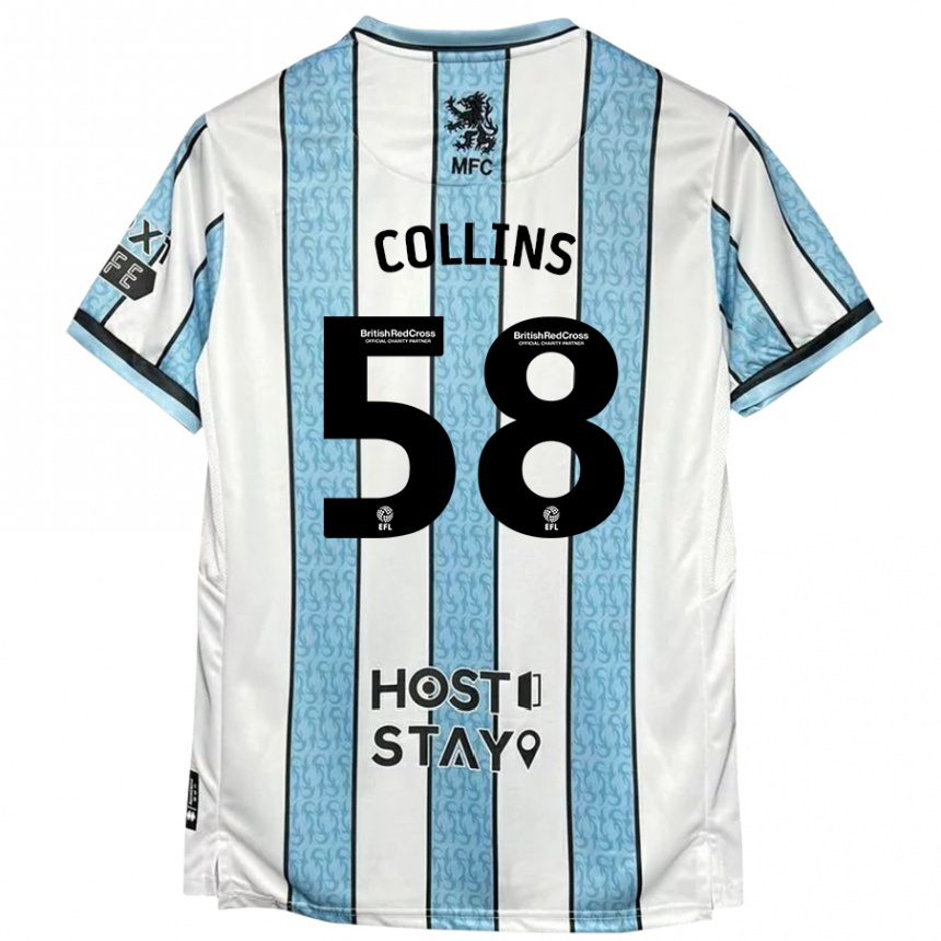 Men Football Sam Collins #58 White Blue Away Jersey 2024/25 T-Shirt Canada