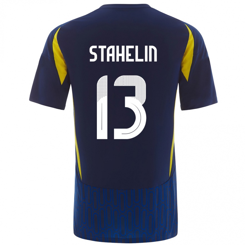 Men Football Izabela Stahelin #13 Blue Yellow Away Jersey 2024/25 T-Shirt Canada