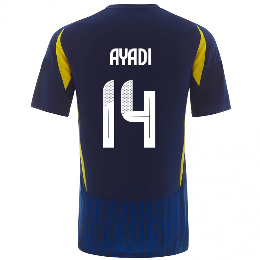 Men Football Ghada Ayadi #14 Blue Yellow Away Jersey 2024/25 T-Shirt Canada