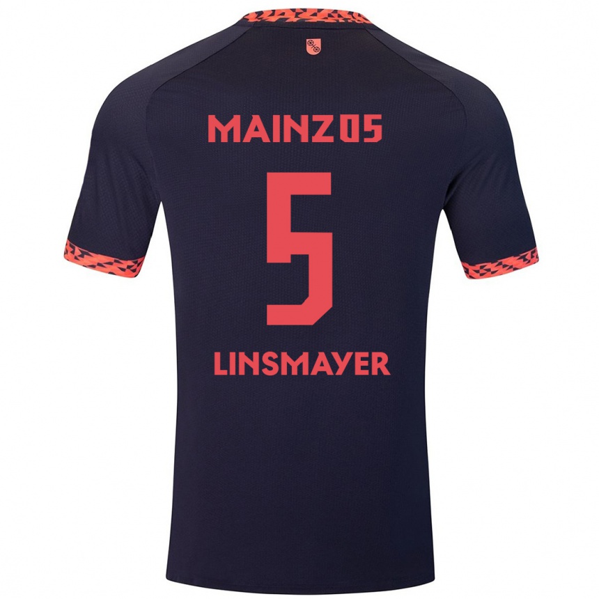 Men Football Denis Linsmayer #5 Blue Coral Red Away Jersey 2024/25 T-Shirt Canada