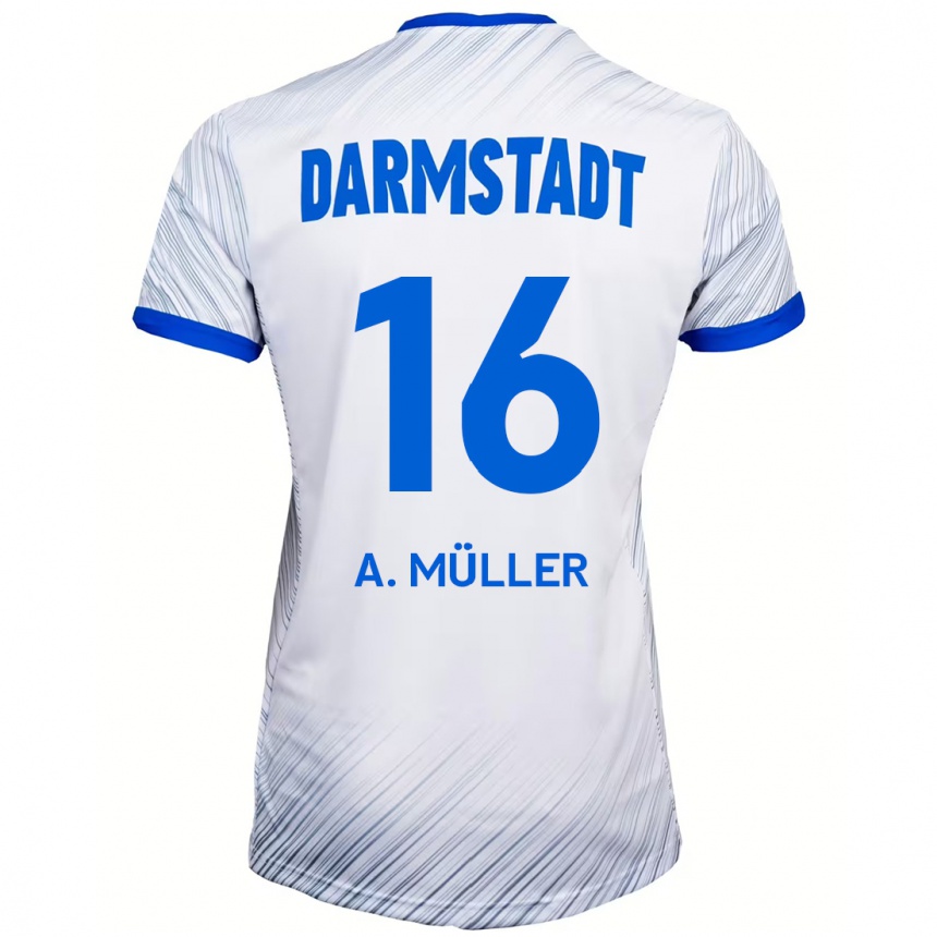 Men Football Andreas Müller #16 White Blue Away Jersey 2024/25 T-Shirt Canada