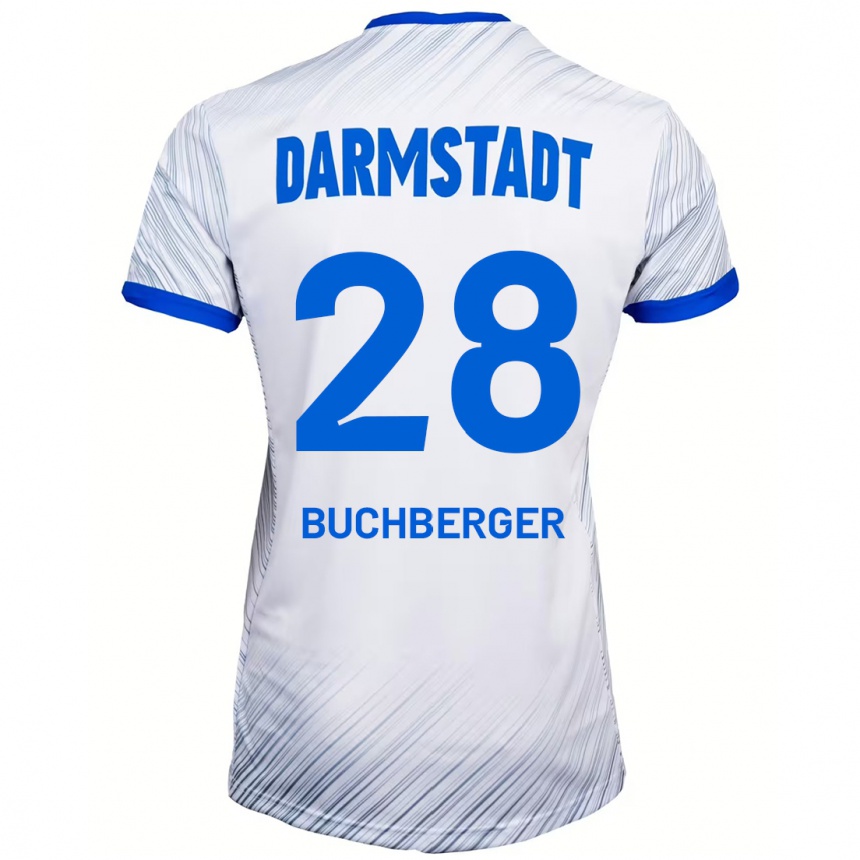 Men Football Jonas Buchberger #28 White Blue Away Jersey 2024/25 T-Shirt Canada