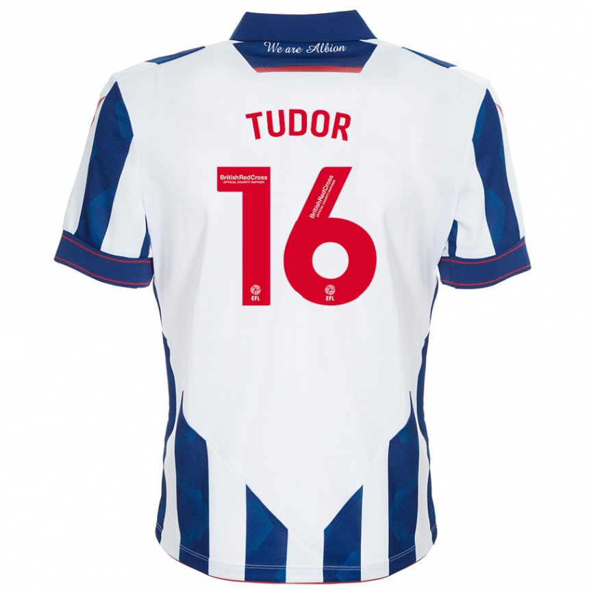 Women Football Sophie Tudor #16 White Dark Blue Home Jersey 2024/25 T-Shirt Canada