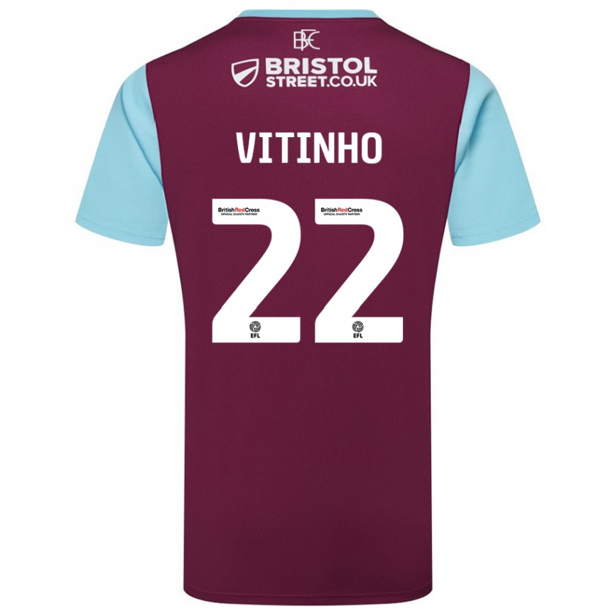 Women Football Vitinho #22 Burgundy Sky Blue Home Jersey 2024/25 T-Shirt Canada