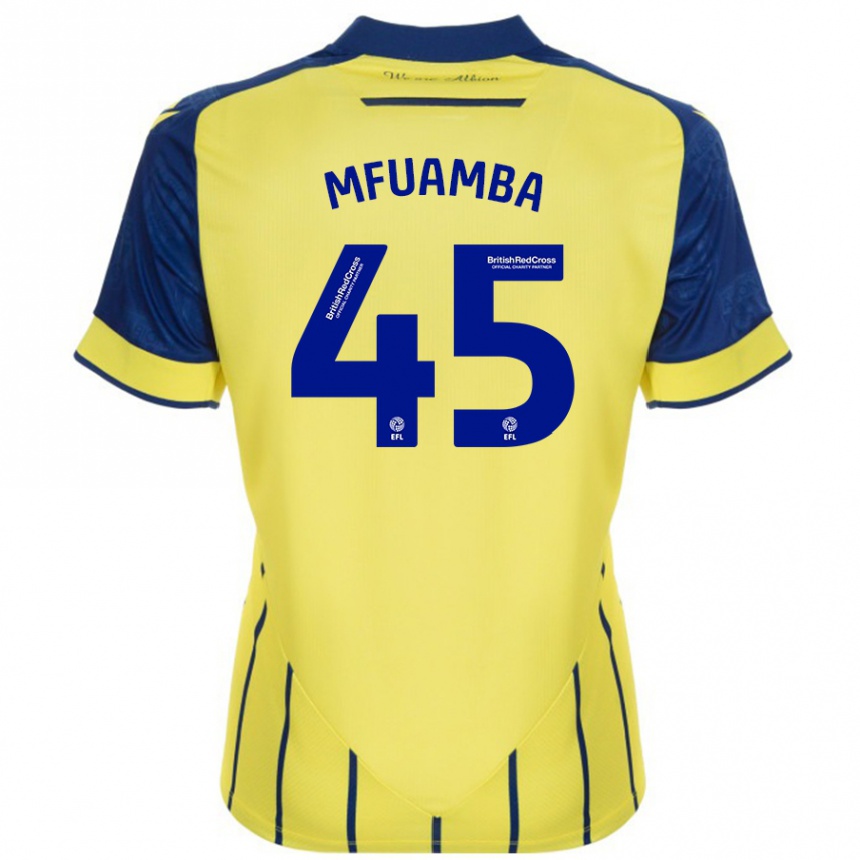 Women Football Kevin Mfuamba #45 Yellow Blue Away Jersey 2024/25 T-Shirt Canada