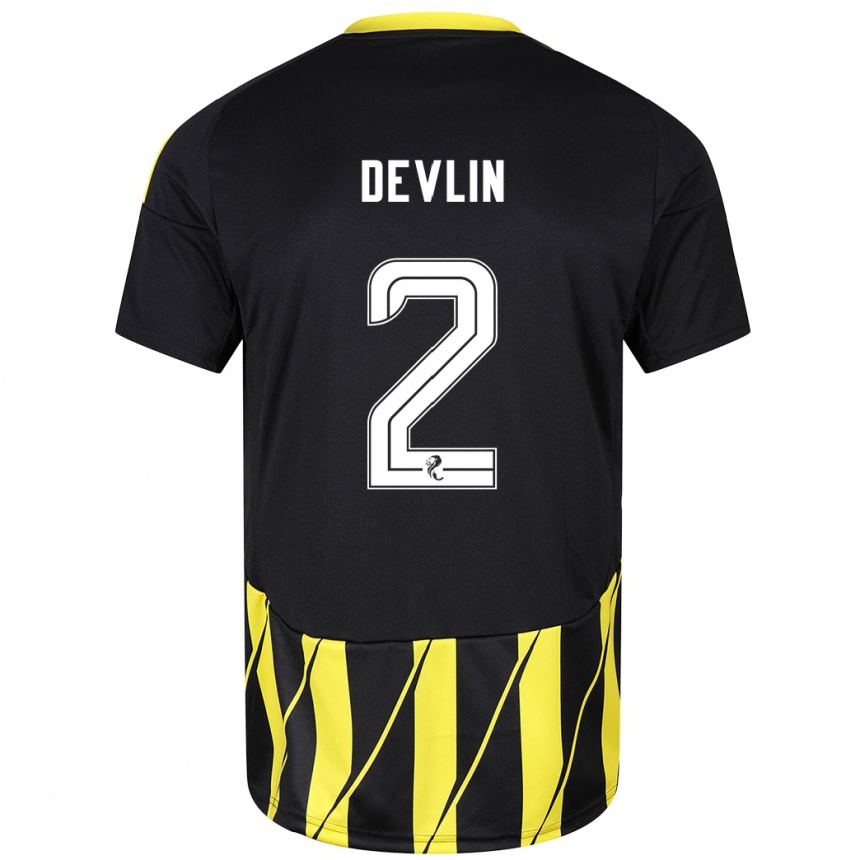 Women Football Nicky Devlin #2 Black Yellow Away Jersey 2024/25 T-Shirt Canada