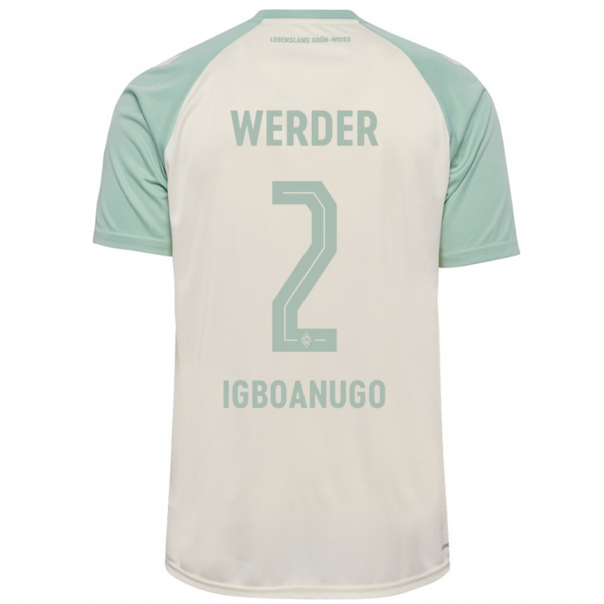 Women Football David Igboanugo #2 Off-White Light Green Away Jersey 2024/25 T-Shirt Canada