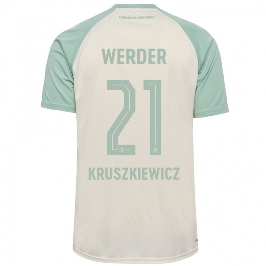 Women Football Jakub Kruszkiewicz #21 Off-White Light Green Away Jersey 2024/25 T-Shirt Canada