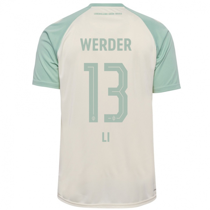 Women Football Xiancheng Li #13 Off-White Light Green Away Jersey 2024/25 T-Shirt Canada