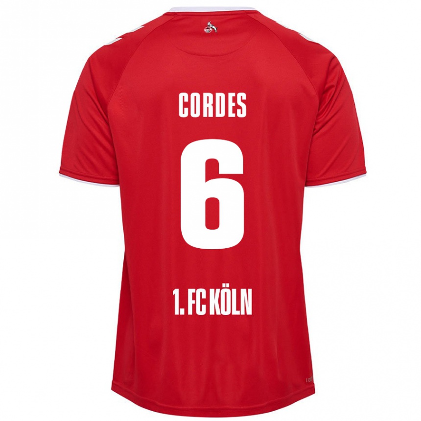 Women Football Lotta Cordes #6 Red White Away Jersey 2024/25 T-Shirt Canada