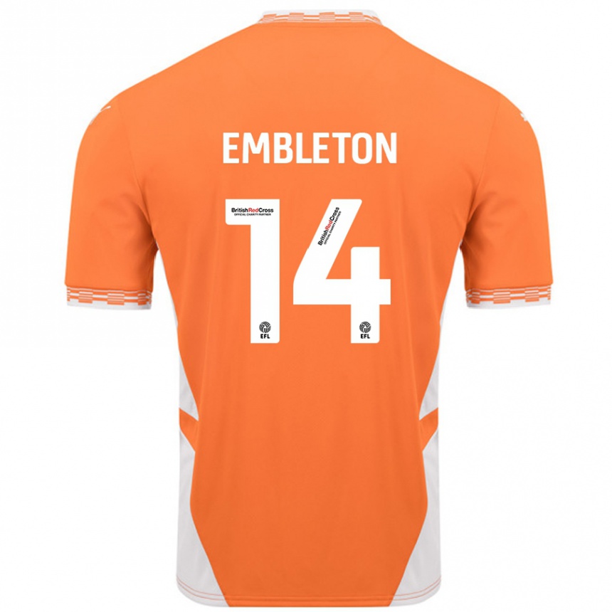 Kids Football Elliot Embleton #14 Orange White Home Jersey 2024/25 T-Shirt Canada