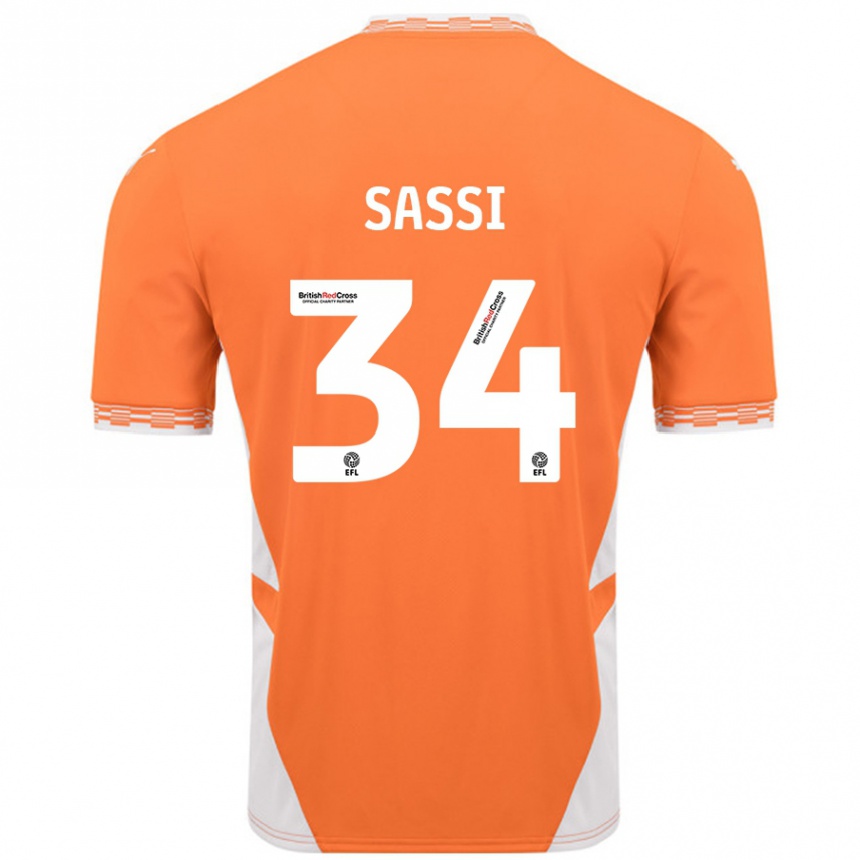 Kids Football Dan Sassi #34 Orange White Home Jersey 2024/25 T-Shirt Canada