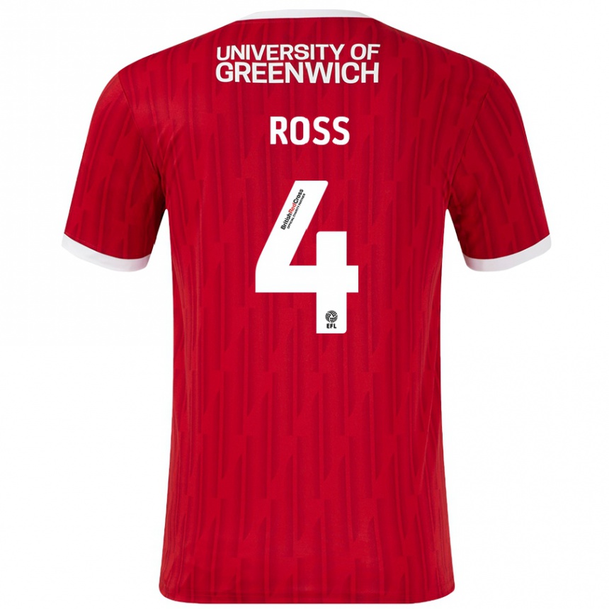 Kids Football Mia Ross #4 Red White Home Jersey 2024/25 T-Shirt Canada