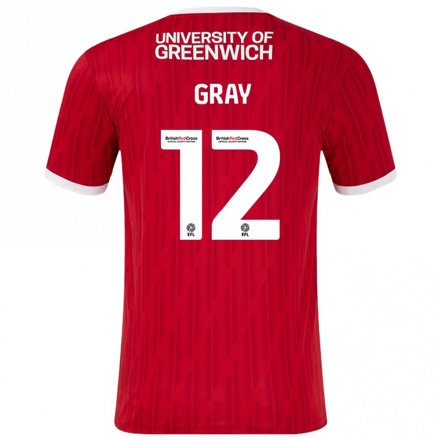 Kids Football Jessica Gray #12 Red White Home Jersey 2024/25 T-Shirt Canada