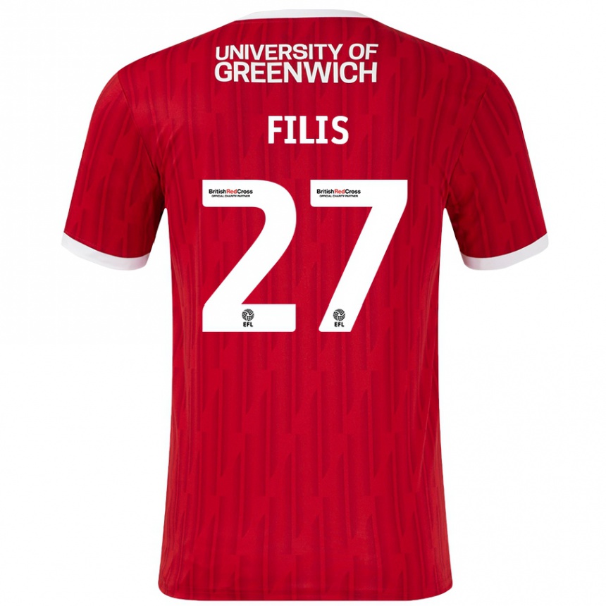 Kids Football Melisa Filis #27 Red White Home Jersey 2024/25 T-Shirt Canada