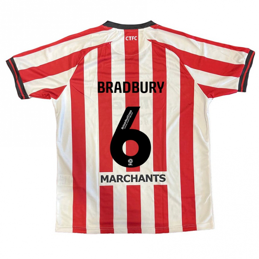 Kids Football Tom Bradbury #6 Red White Home Jersey 2024/25 T-Shirt Canada