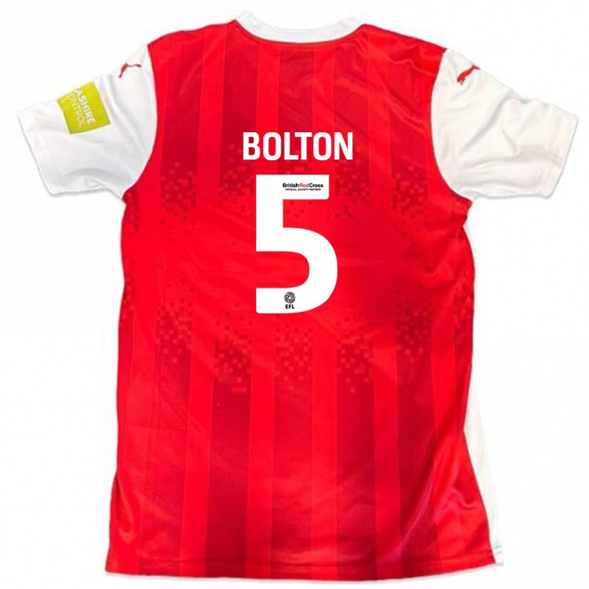 Kids Football James Bolton #5 Red White Home Jersey 2024/25 T-Shirt Canada