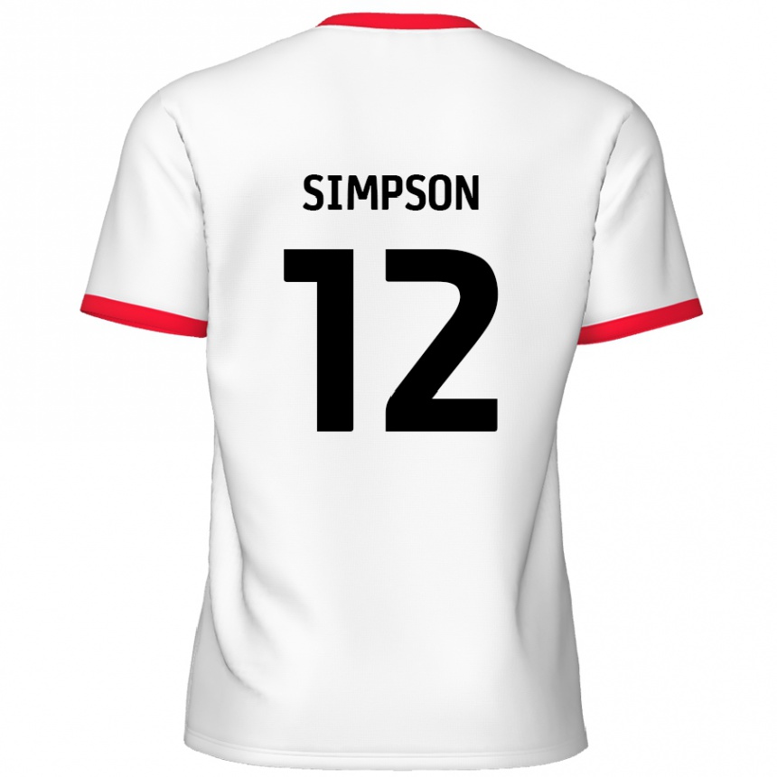 Kids Football Tyreece Simpson #12 White Red Home Jersey 2024/25 T-Shirt Canada