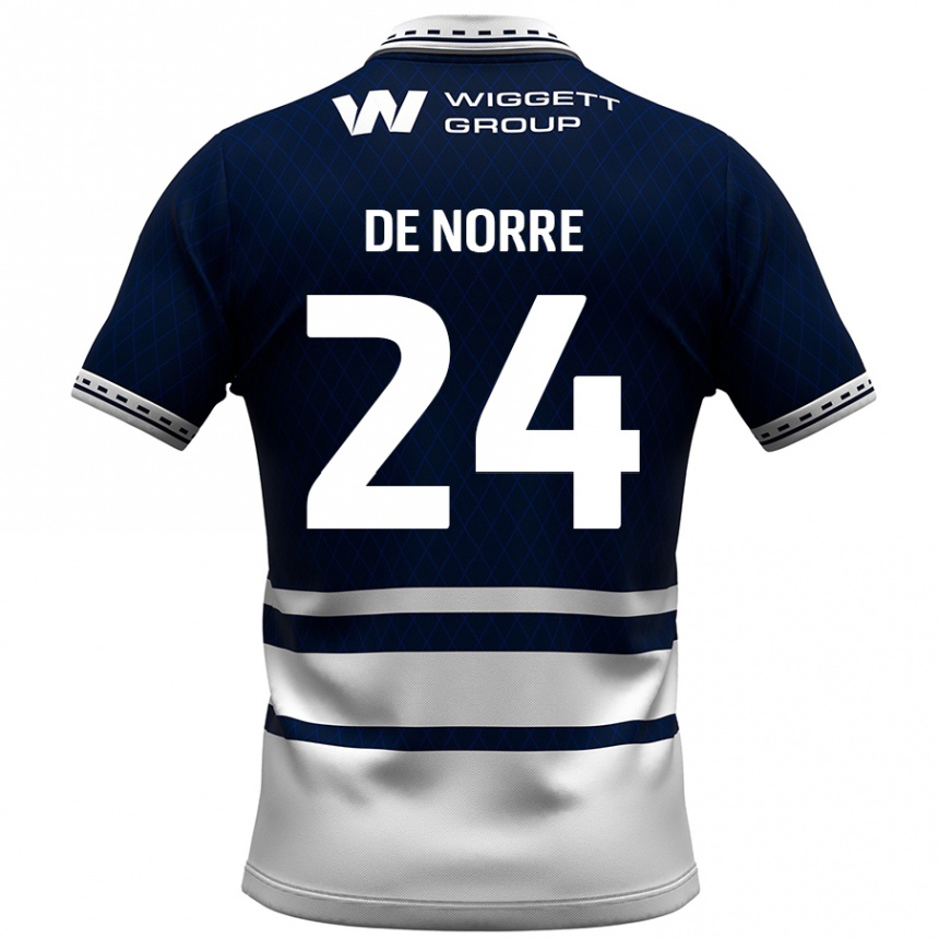 Kids Football Casper De Norre #24 Navy Blue White Home Jersey 2024/25 T-Shirt Canada