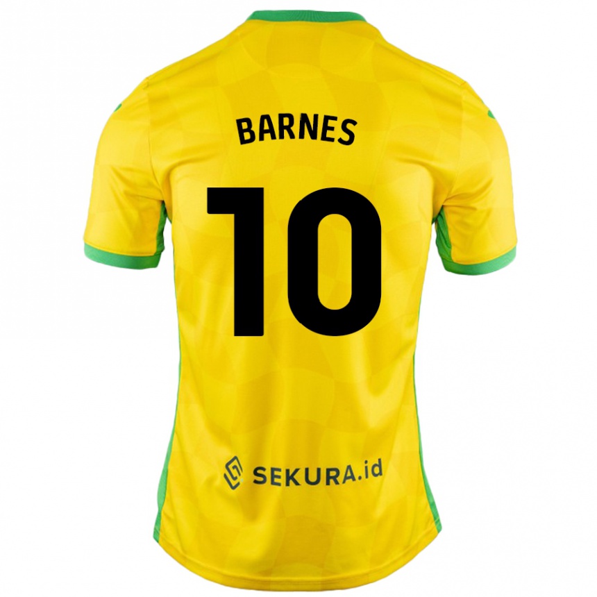 Kids Football Ashley Barnes #10 Yellow Green Home Jersey 2024/25 T-Shirt Canada