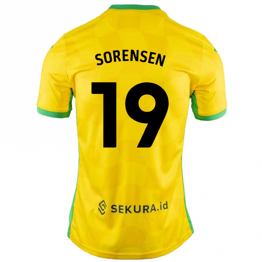 Kids Football Jacob Lungi Sørensen #19 Yellow Green Home Jersey 2024/25 T-Shirt Canada