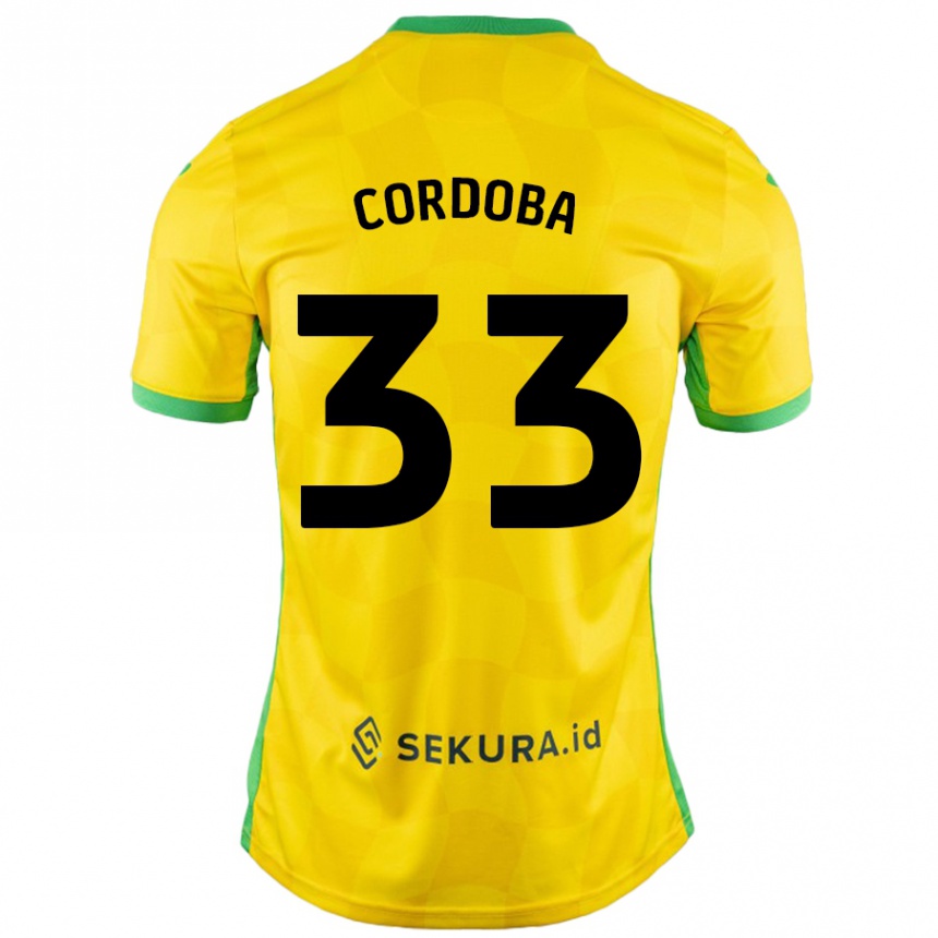 Kids Football José Córdoba #33 Yellow Green Home Jersey 2024/25 T-Shirt Canada