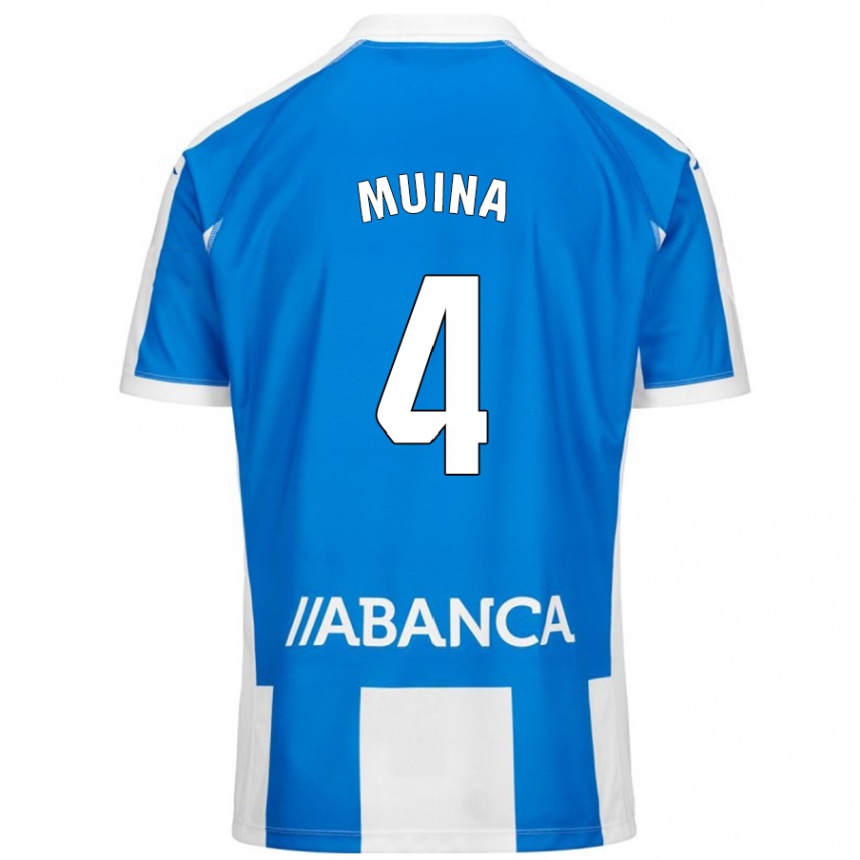 Kids Football Henar Muiña #4 Blue White Home Jersey 2024/25 T-Shirt Canada