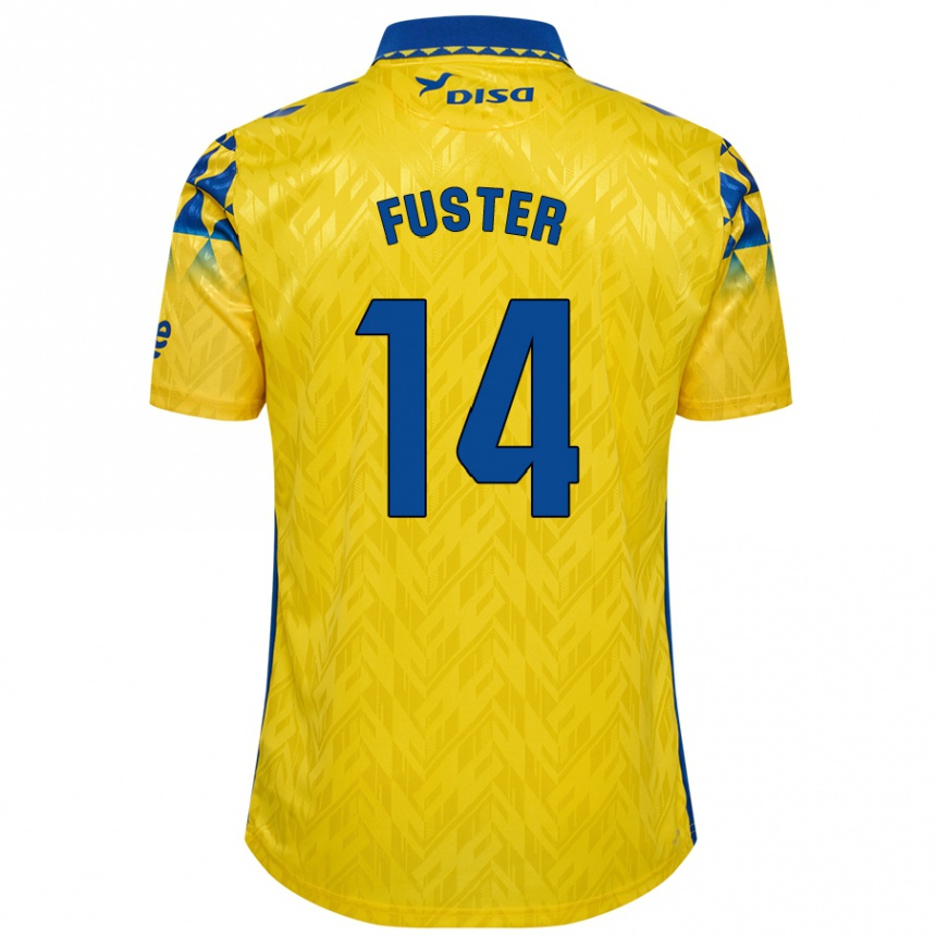 Kids Football Manu Fuster #14 Yellow Blue Home Jersey 2024/25 T-Shirt Canada