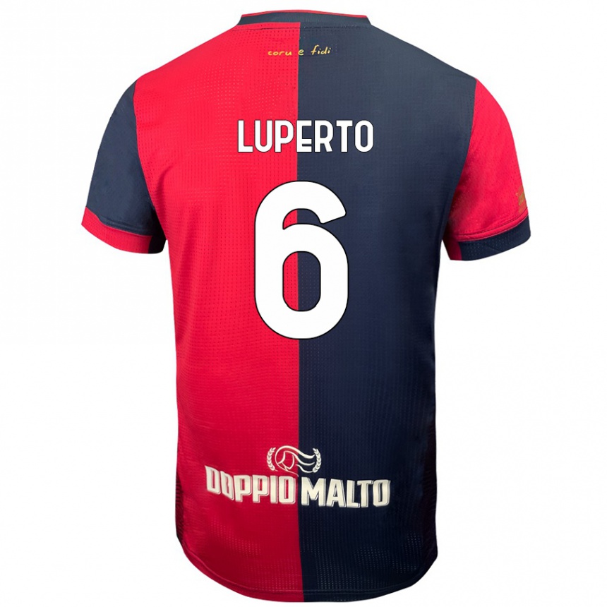 Enfant Football Maillot Sebastiano Luperto #6 Rouge Bleu Foncé Tenues Domicile 2024/25 Canada