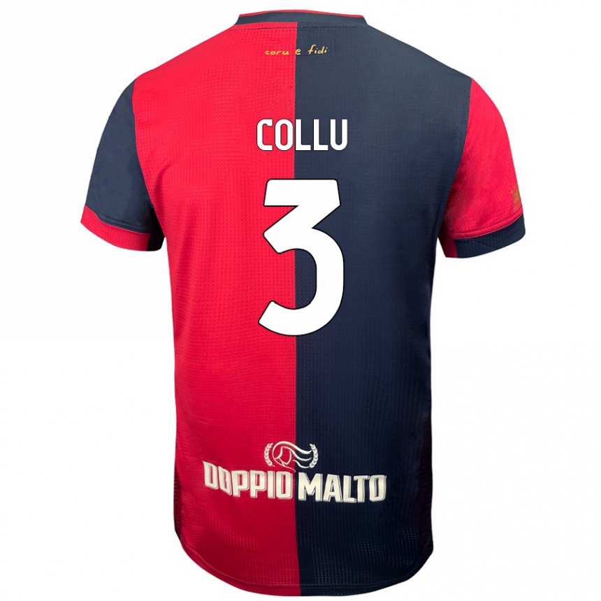 Kids Football Davide Collu #3 Red Darker Blue Home Jersey 2024/25 T-Shirt Canada