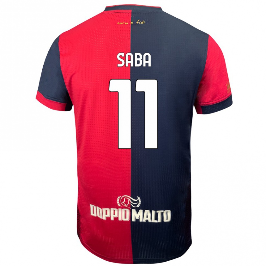 Enfant Football Maillot Alessio Saba #11 Rouge Bleu Foncé Tenues Domicile 2024/25 Canada