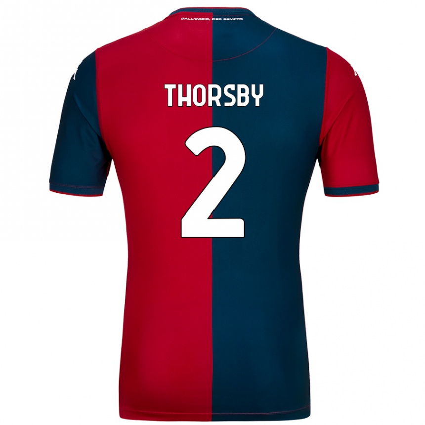 Kids Football Morten Thorsby #2 Red Dark Blue Home Jersey 2024/25 T-Shirt Canada