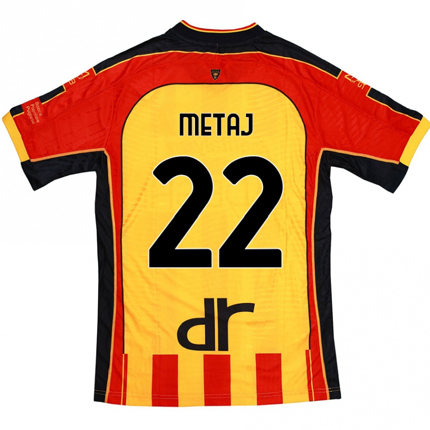 Kids Football Dejvi Metaj #22 Yellow Red Home Jersey 2024/25 T-Shirt Canada