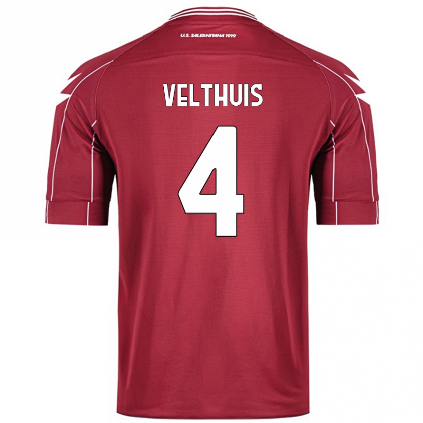 Enfant Football Maillot Tijs Velthuis #4 Bordeaux Tenues Domicile 2024/25 Canada