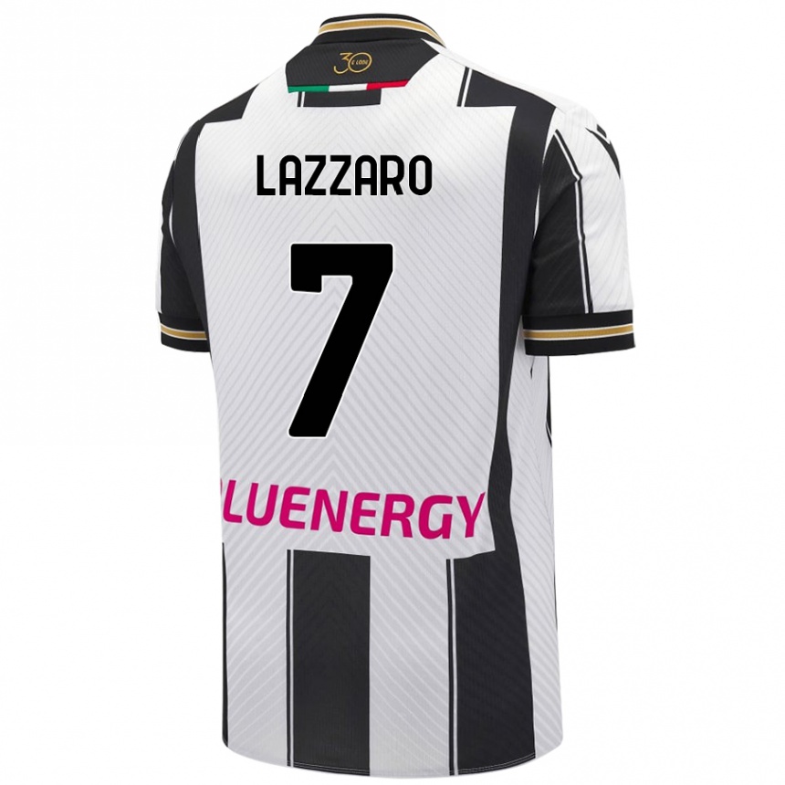 Kids Football Davide Lazzaro #7 White Black Home Jersey 2024/25 T-Shirt Canada