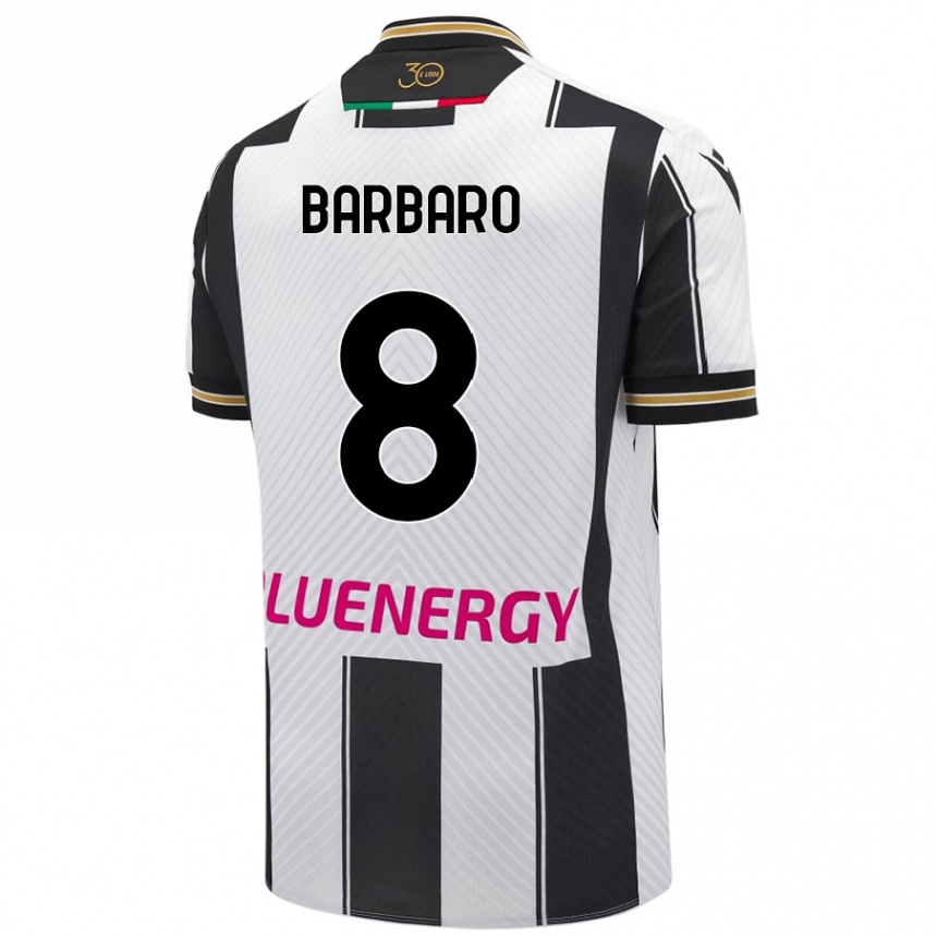 Kids Football Elia Barbaro #8 White Black Home Jersey 2024/25 T-Shirt Canada