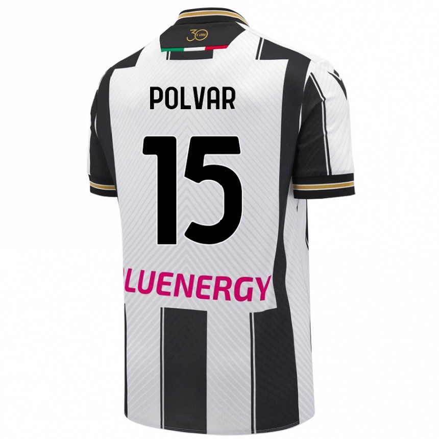 Kids Football Francesco Polvar #15 White Black Home Jersey 2024/25 T-Shirt Canada