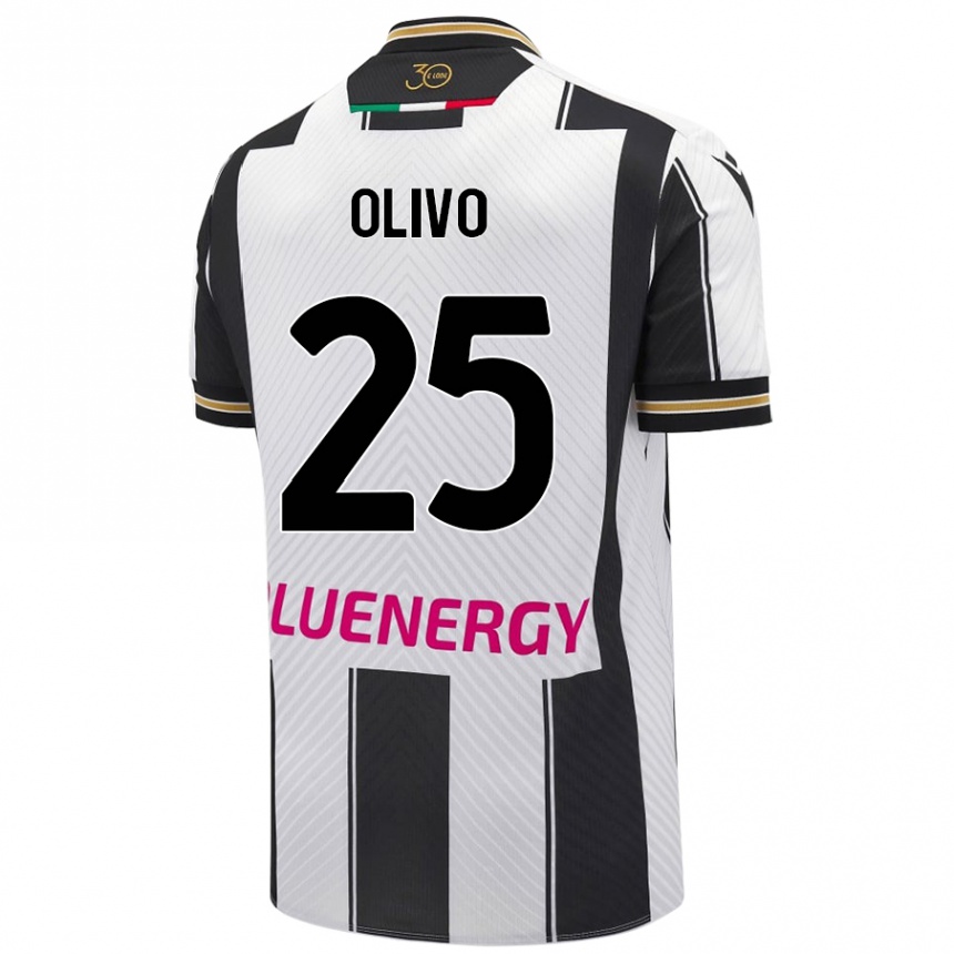 Kids Football Gioele Olivo #25 White Black Home Jersey 2024/25 T-Shirt Canada