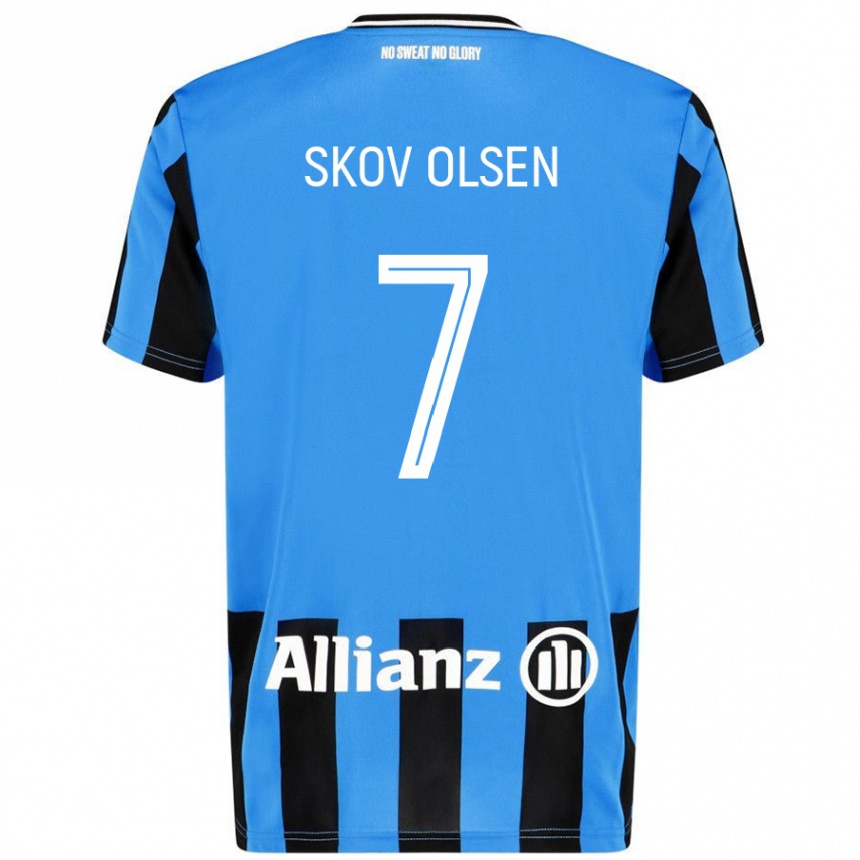 Kids Football Andreas Skov Olsen #7 Sky Blue Black Home Jersey 2024/25 T-Shirt Canada