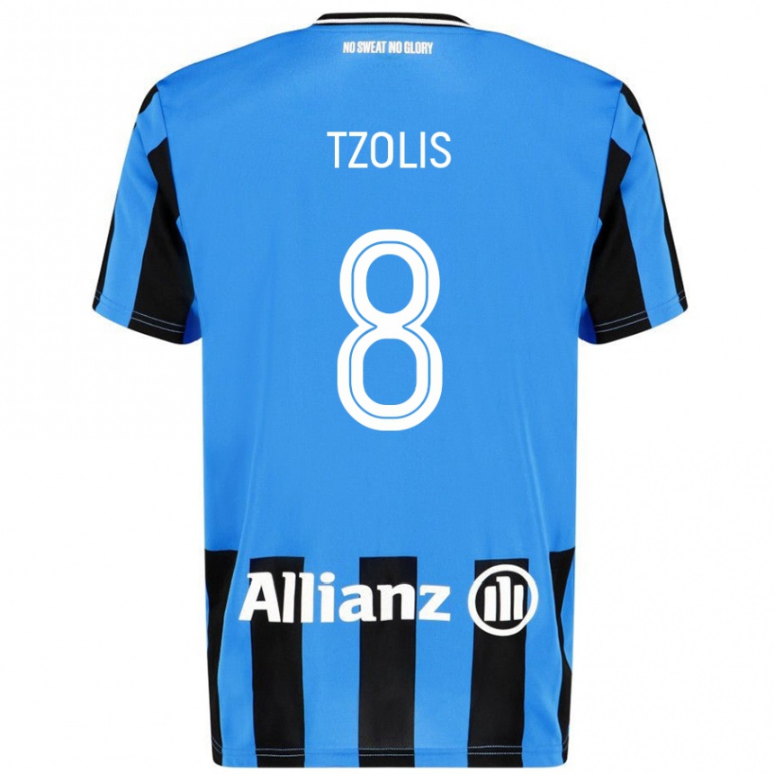 Kids Football Christos Tzolis #8 Sky Blue Black Home Jersey 2024/25 T-Shirt Canada