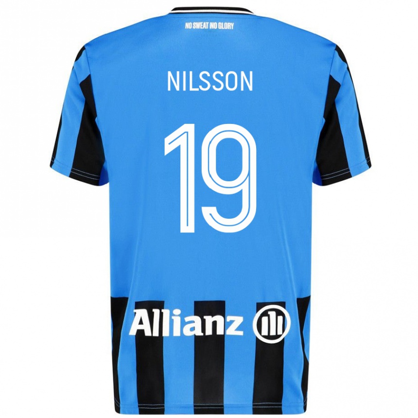 Kids Football Gustaf Nilsson #19 Sky Blue Black Home Jersey 2024/25 T-Shirt Canada