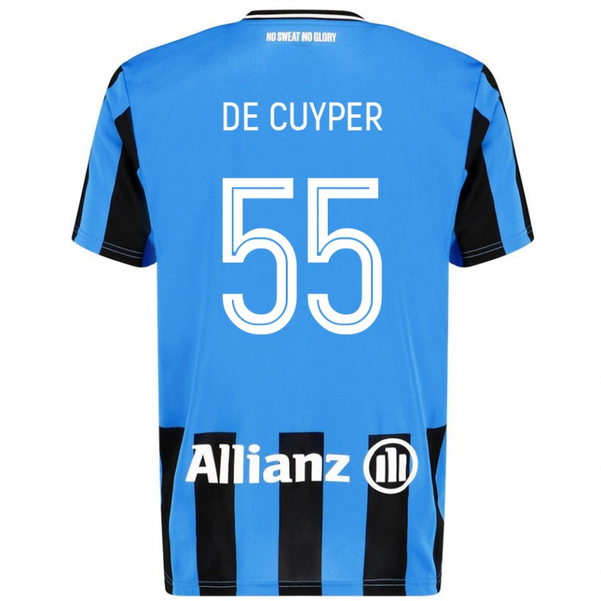 Kids Football Maxim De Cuyper #55 Sky Blue Black Home Jersey 2024/25 T-Shirt Canada