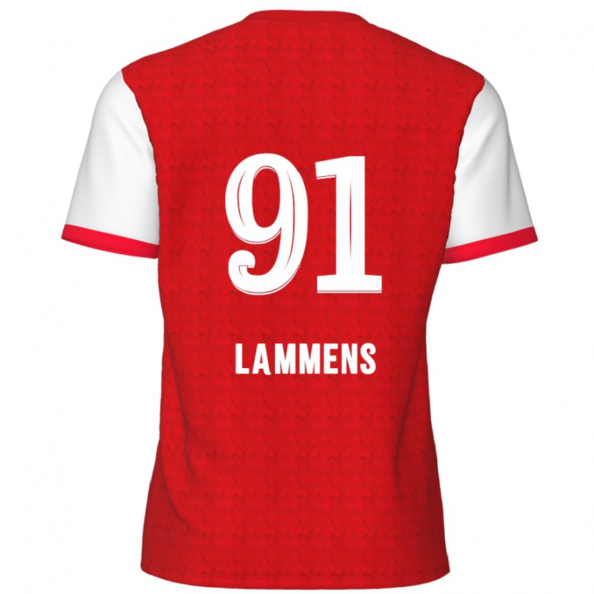 Kids Football Senne Lammens #91 Red White Home Jersey 2024/25 T-Shirt Canada